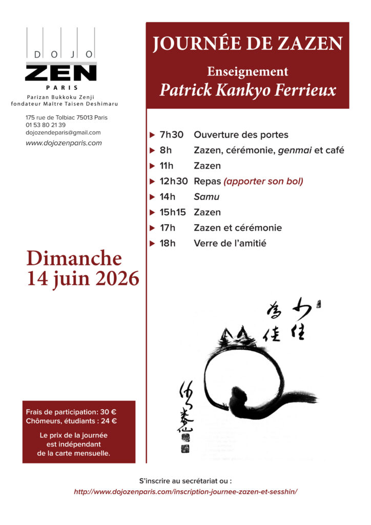 Affiche journée de zazen dirigée par Patrick Kankyo Ferrieux