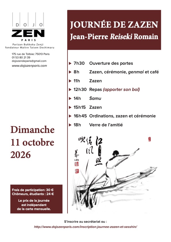 indiquer la date, les horaires et le programme de la journée de zazen