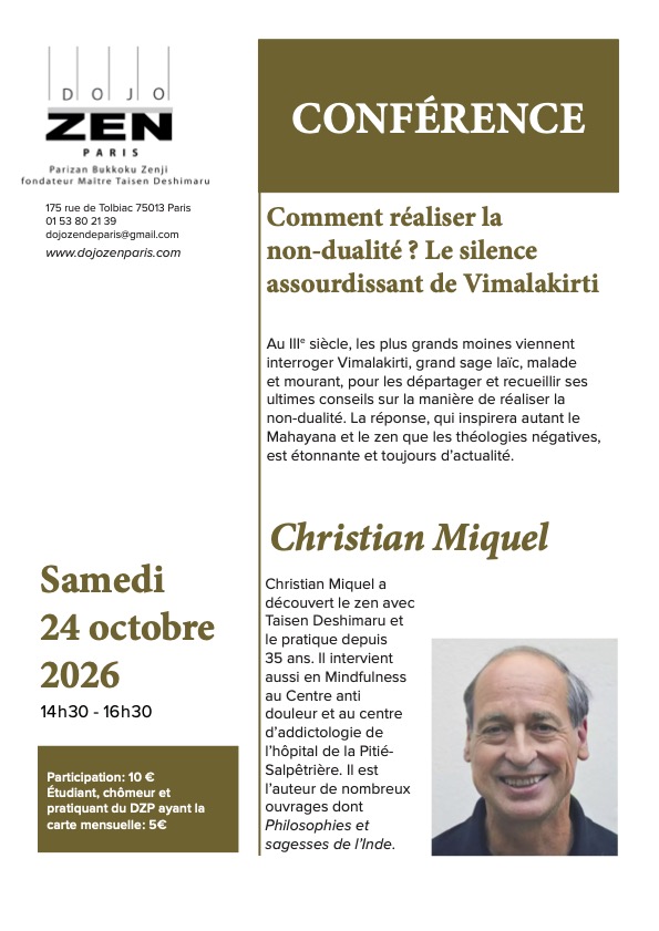 nouvelle mise à jour de la présentation de la conférence de christian Miquel au Dojo zen de Paris